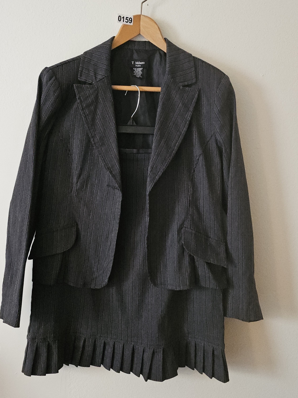 1Milano Dark Gray Pinstripe Blazer and Pleated Skirt Set 159